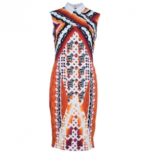 Pre Owned Peter Pilotto X Print Collar Fitted Dress M