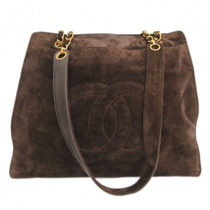 Pre Owned Chanel Brown Suede Leather Tote