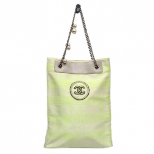 Pre Owned Chanel Ivory and Yellow Nylon Tote