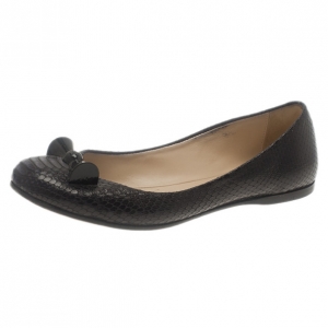 Pre Owned Fendi Black Python Embossed Ballet Flats Size 38.5