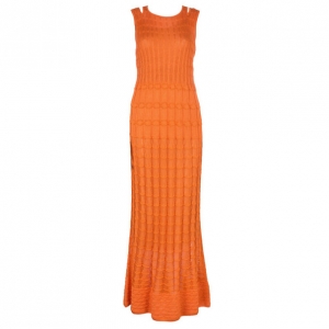 Pre Owned M Missoni Orange Knit Racer Back Maxi Dress M
