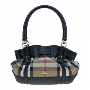 Pre Owned Burberry Nova Check Canvas and Leather Satchel