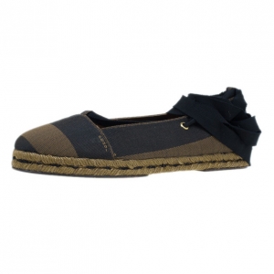 Pre Owned Fendi Brown Pequin Canvas Espadrille Wrap around Ballet Flats Size 38