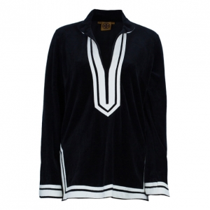 Pre Owned Tory Burch Monochrome Velour Tunic Top S