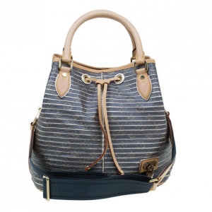 Pre Owned Louis Vuitton Metallic Leather Striped Eden Néo Tote