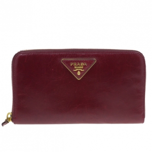 Pre Owned Prada Red Leather Vitello Shine Continental Wallet