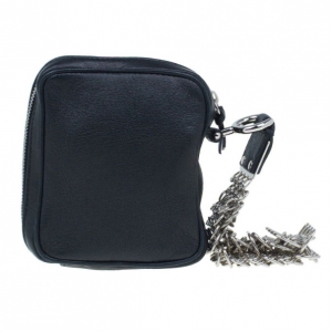 Pre Owned Saint Laurent Paris Black Leather Chain Wristlet