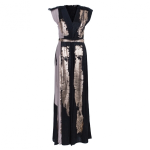 Pre Owned Bottega Veneta Metallic Chiffon and Georgette Gown S