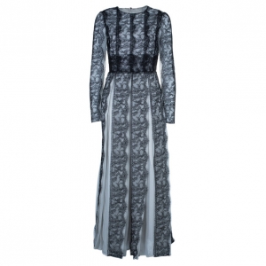 Pre Owned Dolce and Gabbana Monochrome Lace Silk Blend Organza Gown M