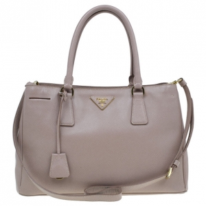 Pre Owned Prada Pink Saffiano Lux Double Zip Tote