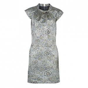 Pre Owned Burberry Gold Brocade Shift Dress M