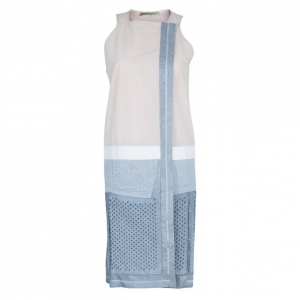 Pre Owned Balenciaga Drop Waist Mixed Fabric Dress Coat S