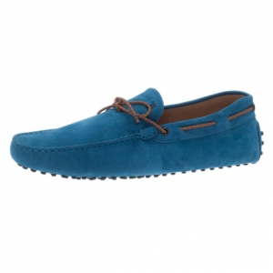 Pre Owned Tod's Blue Suede Bow Loafers Size 43.5