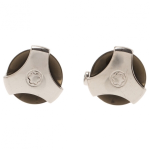 Pre Owned Montblanc Silver Obsidian Cufflinks