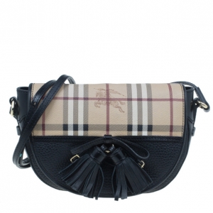 Pre Owned Burberry Black Haymarket Leather 'Maydown' Crossbody Bag