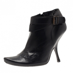 Pre Owned Alexander McQueen Black Leather Ankle Booties Size 38