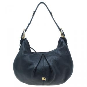 Pre Owned Burberry Black Pebbled Leather Small Malika Hobo