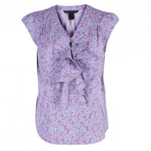 Pre Owned Marc by Marc Jacobs Floral Printed Ruffle Cotton Top M