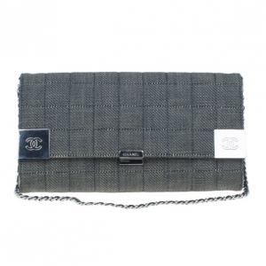 Pre Owned Chanel Black Denim Chocolate Bar Flap Shoulder Bag