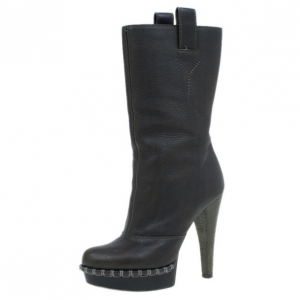 Pre Owned Saint Laurent Paris Brown Leather Coleen Platform Mid Calf Boots Size 37