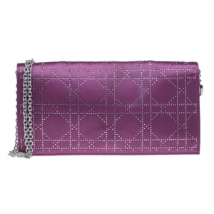 Pre Owned Dior Purple Satin Cannage Clutch