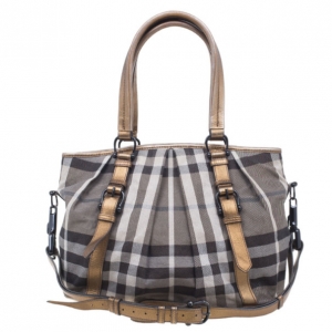 Pre Owned Burberry Nova Check Canvas Shimmer Tote