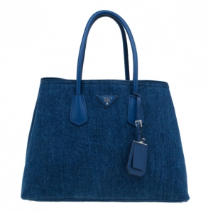 Pre Owned Prada Denim Saffiano Double Cuir Bag