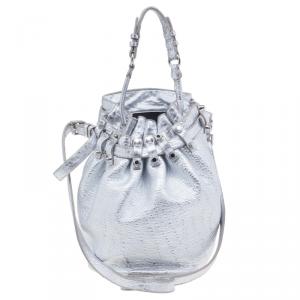 Pre Owned Alexander Wang Silver Diego Textured-Leather Bucket Bag