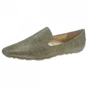 Pre Owned Jimmy Choo Gold Lame Wheel Smoking Slippers Size 40.5