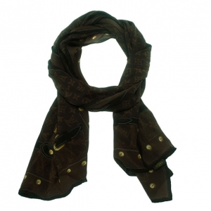Pre Owned Louis Vuitton Brown Monogram Silk Stole