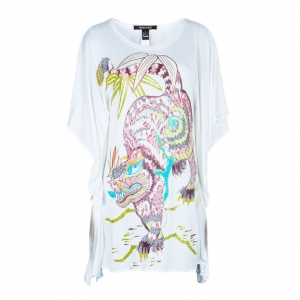 Pre Owned Roberto Cavalli Tropical Printed Butterfly Sleeve Top S