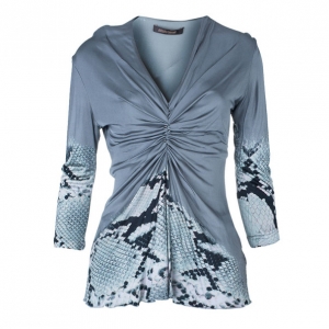 Pre Owned Roberto Cavalli Grey Viscose Snakeprint Top M