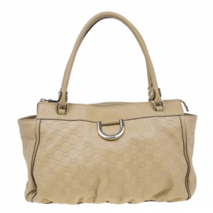 Pre Owned Gucci Beige GG Leather D Ring Satchel