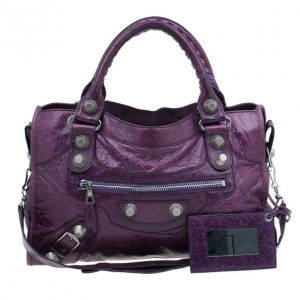Pre Owned Balenciaga Purple Lambskin Giant City Bag