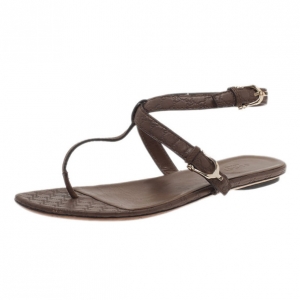 Pre Owned Gucci Brown GG Leather Thong Sandals Size 39