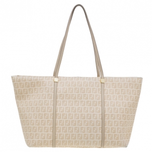 Pre Owned Fendi Beige Zucchino Spalmati Canvas Shopping Tote