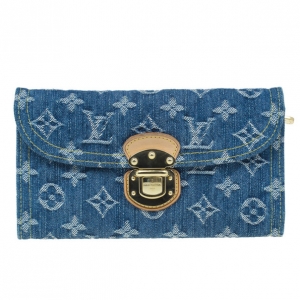 Pre Owned Louis Vuitton Denim Monogram Amelia Wallet
