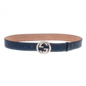 Pre Owned Gucci Blue Guccissima Leather Interlocking G Buckle Belt 95CM