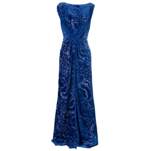 Pre Owned Tadashi Shoji Blue Devore Gown XL