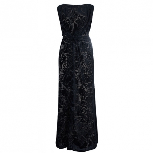 Pre Owned Tadashi Shoji Black Devore Gown M