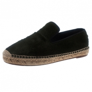 Pre Owned Celine Green Pony Hair Espadrilles Size 38