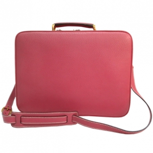Pre Owned Gucci Pink Leather Bamboo Suitcase