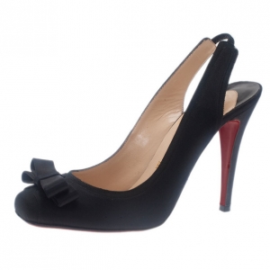 Pre Owned Christian Louboutin Black Satin Nooka Slingback Sandals Size 37.5
