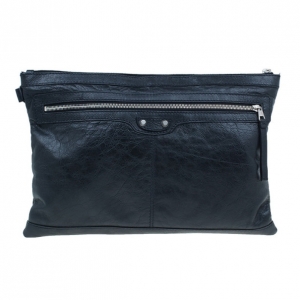 Pre Owned Balenciaga Black Leather Large Clip L Clutch