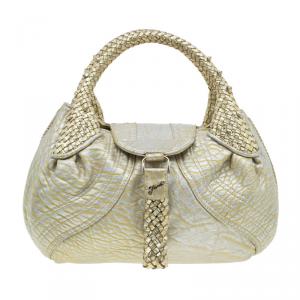 Pre Owned Fendi Gold Zucca Leather Mini Spy Bag 