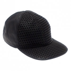 Pre Owned Emporio Armani Black Leather Cutout Baseball Cap Size S