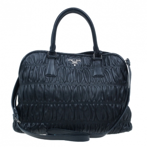 Pre Owned Prada Fuoco Nappa Gaufre Leather Double Handle Tote Bag