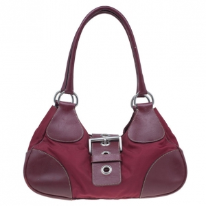 Pre Owned Prada Red Nylon Small Tessuto Moon Shoulder Bag