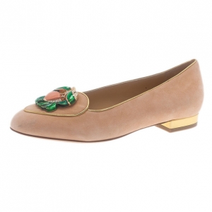 Pre Owned Charlotte Olympia Pink Suede Cancer Smoking Slippers Size 35