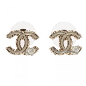Pre Owned Chanel CC Enamel Camellia Earrings
